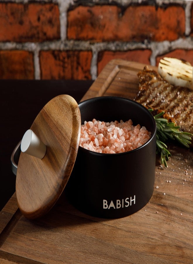 Babish Stoneware Salt Cellar w/Wood Lid - 4" X 3.5" - Image 2